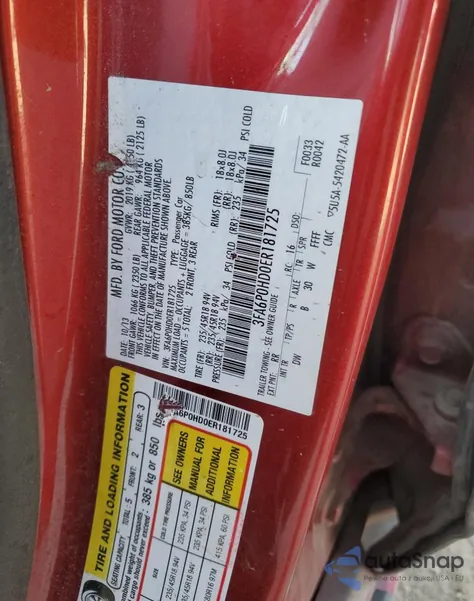 2014 Ford Fusion Se z USA, uszkodzony, nr VIN 3FA6P0HD0ER181725